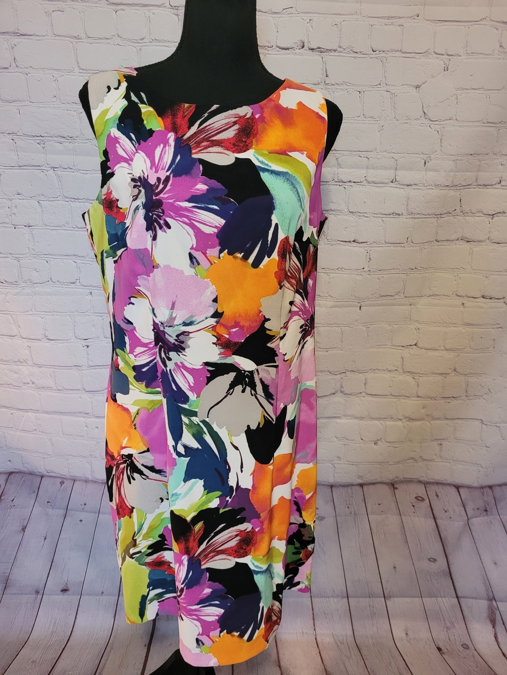 Colorful Abstract Floral Size 12 Shift Dress Sleeveless Summer